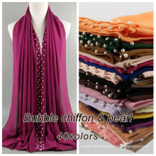 Wholesale stylish muslim hijab scarf solid plain pearl bubble chiffon hijab scarf dubai